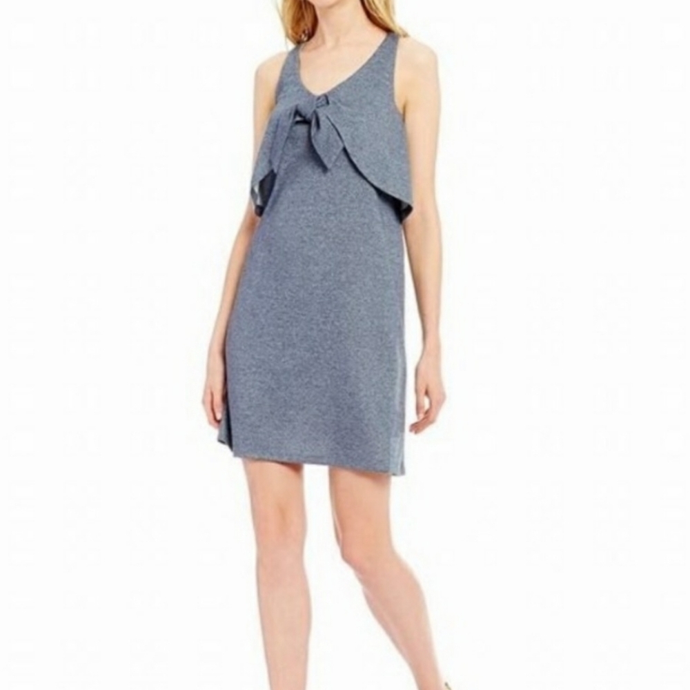 Cremieux Chambray Blue Sydney Knit Tie Front Sleeveless Dress Large Cool Classic